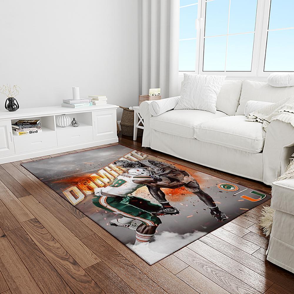 NCAA Miami Hurricanes Sport Basketball And Foolball Team Logo Rectangle Area Rug MH60