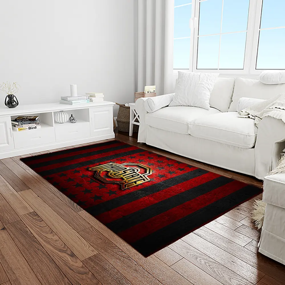 NCAA Ohio State Buckeyes College Sport Basketball And Foolball Team Logo Rectangle Area Rug OSB01