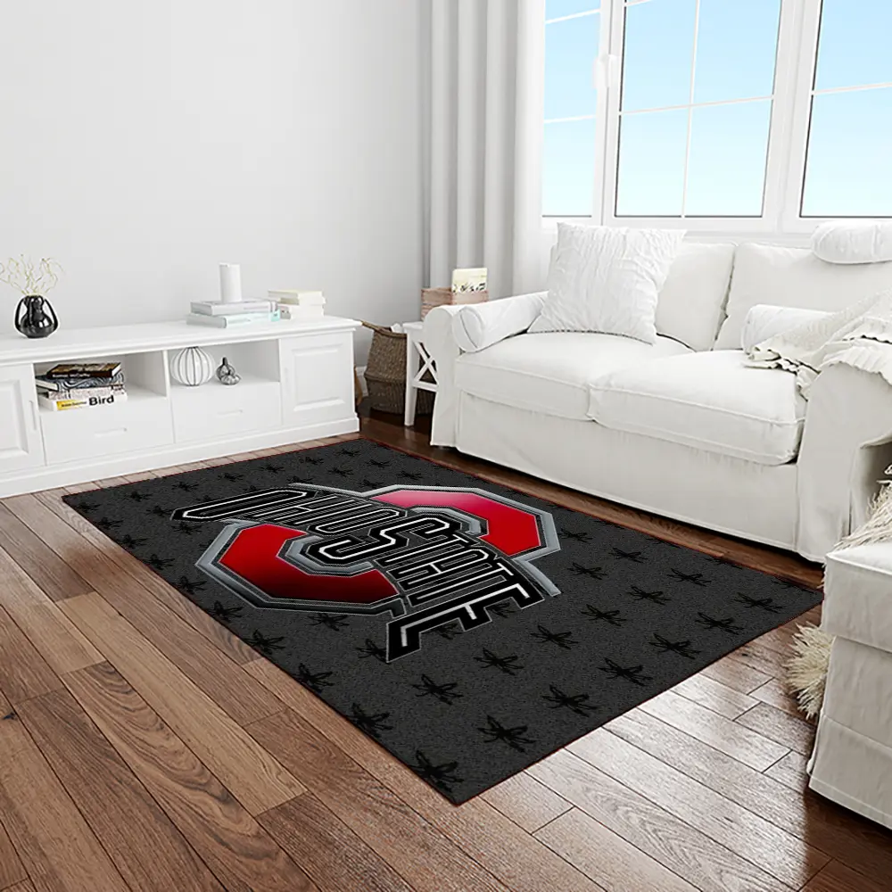 NCAA Ohio State Buckeyes College Sport Basketball And Foolball Team Logo Rectangle Area Rug OSB11