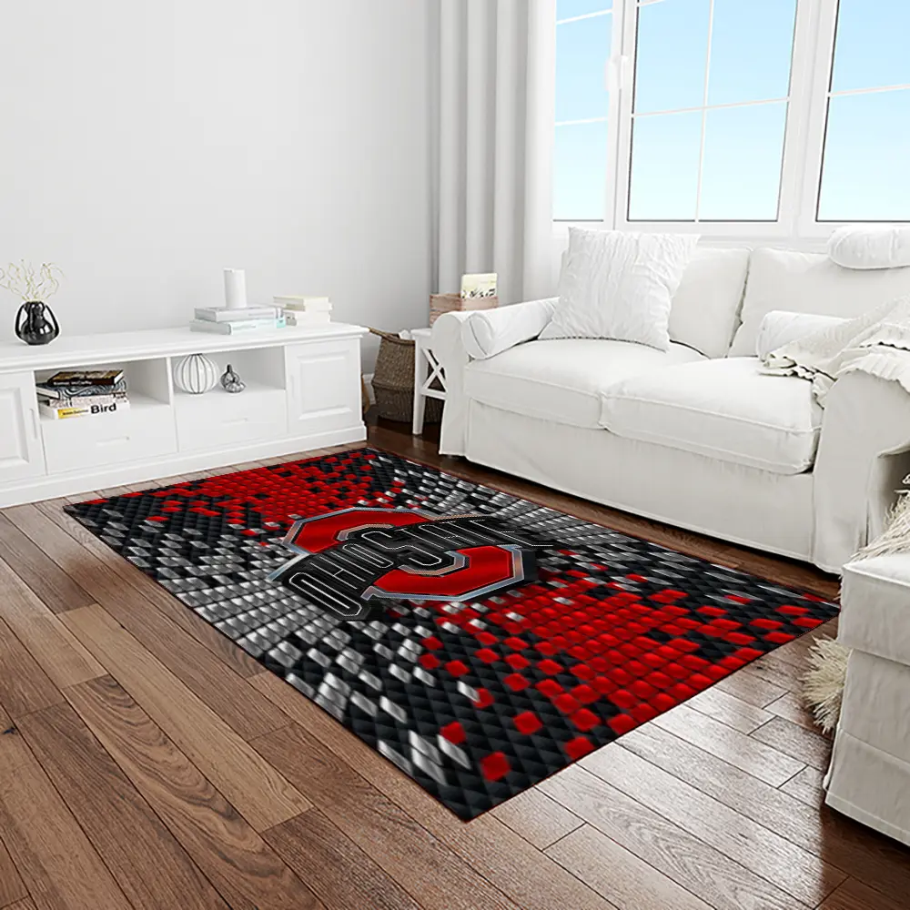 NCAA Ohio State Buckeyes College Sport Basketball And Foolball Team Logo Rectangle Area Rug OSB32