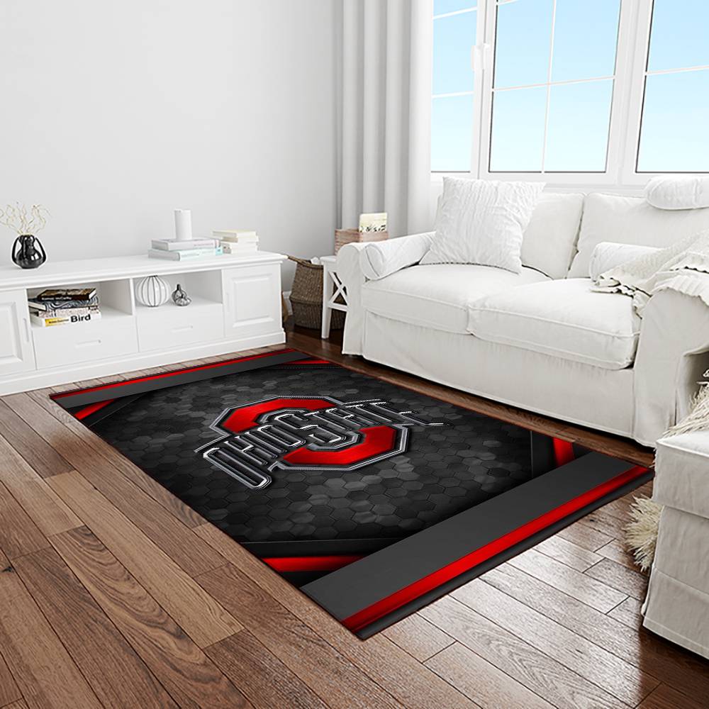 NCAA Ohio State Buckeyes College Sport Basketball And Foolball Team Logo Rectangle Area Rug OSB46