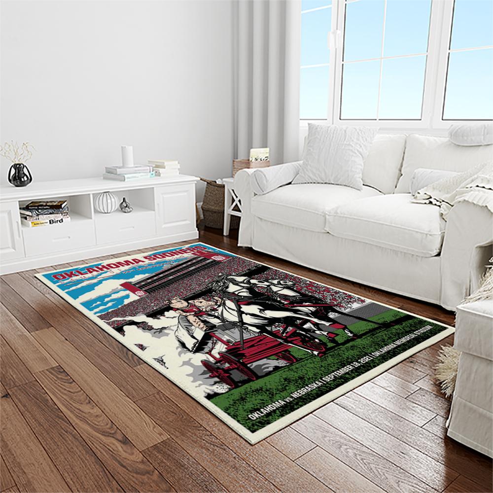 NCAA Oklahoma Sooners Sport Basketball And Foolball Team Logo Rectangle Area Rug OS15
