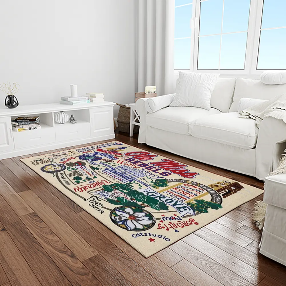 NCAA Ole Miss Rebels Sport Basketball And Foolball Team Logo Rectangle Area Rug OMR21
