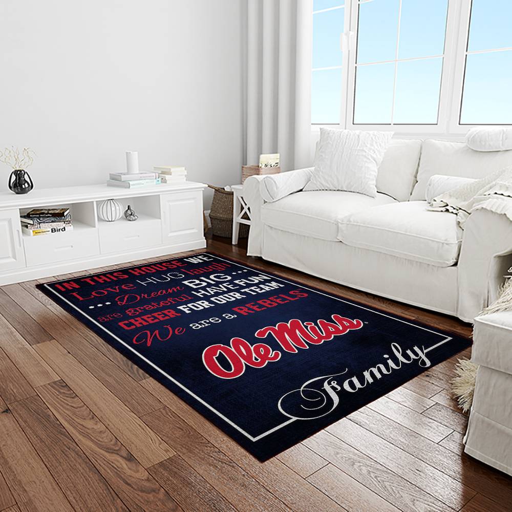 NCAA Ole Miss Rebels Sport Basketball And Foolball Team Logo Rectangle Area Rug OMR31