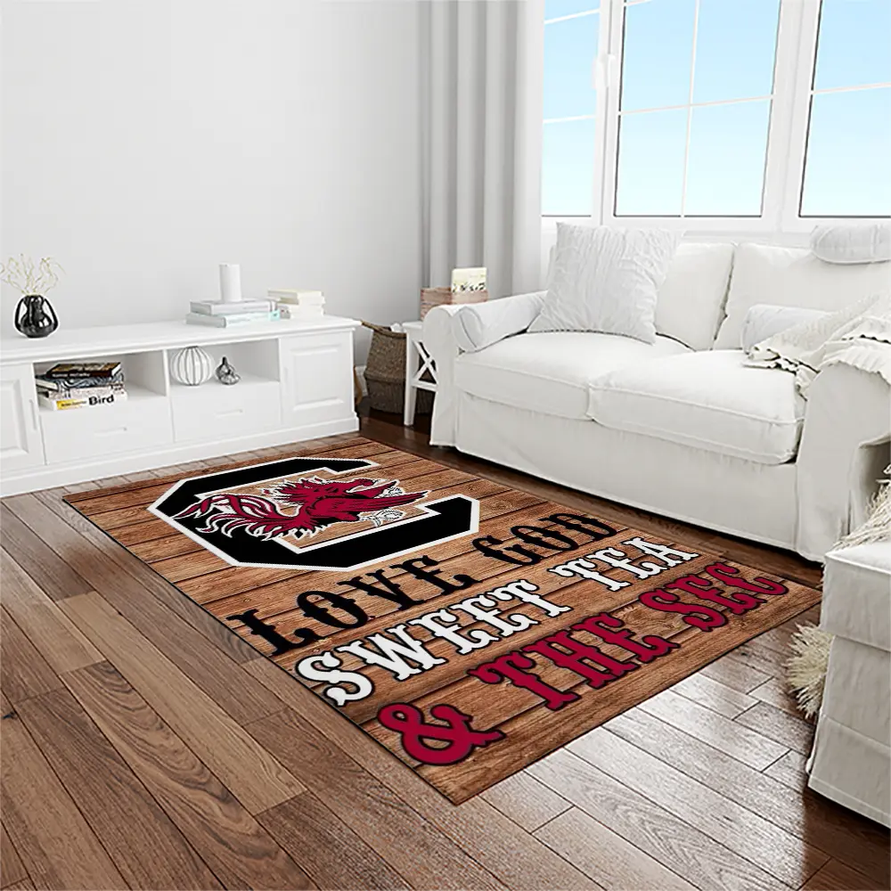NCAA South Carolina Gamecocks College Sport Basketball And Foolball Team Logo Rectangle Area Rug SCG23