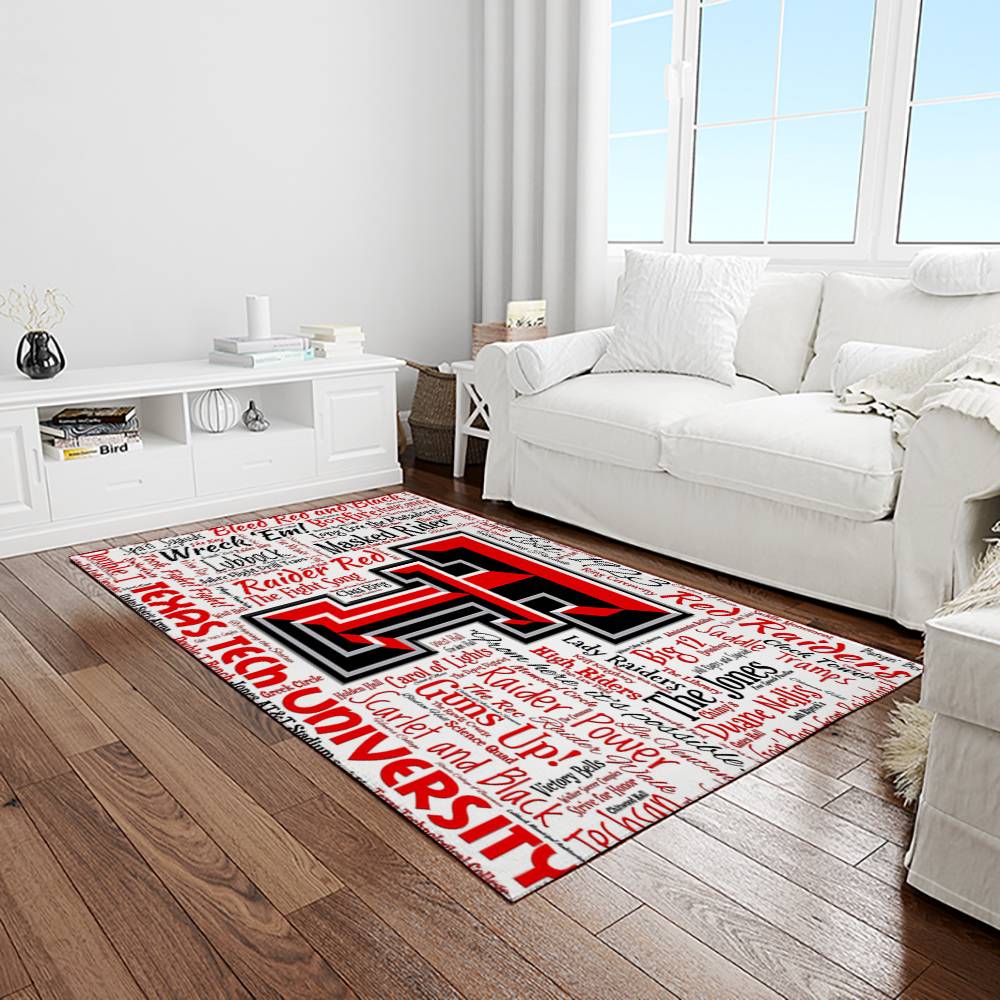 NCAA Texas Tech Red Raiders Sport Basketball And Foolball Team Logo Rectangle Area Rug TTRR48