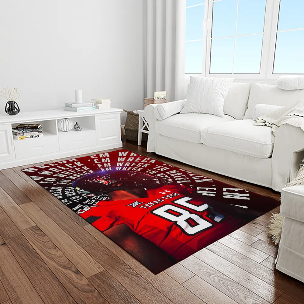 NCAA Texas Tech Red Raiders Sport Basketball And Foolball Team Logo Rectangle Area Rug TTRR77