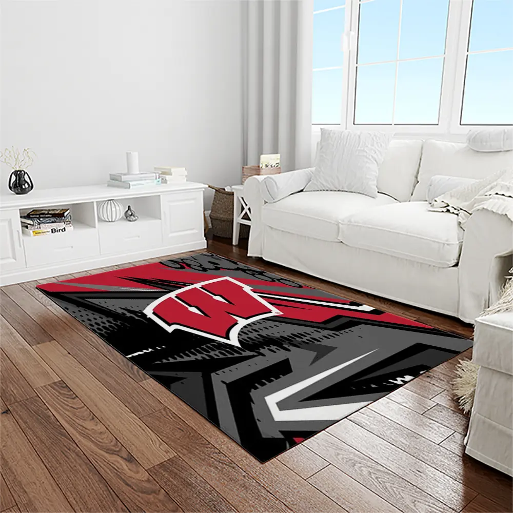 NCAA Wisconsin Badgers College Sport Basketball And Foolball Team Logo Rectangle Area Rug WB05