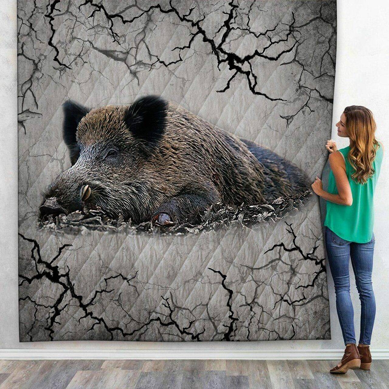 3D Boar Custom Quilt and Home Decor