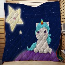 3D Fantasy Unicorn On A Mountain Quilt and Home Decor