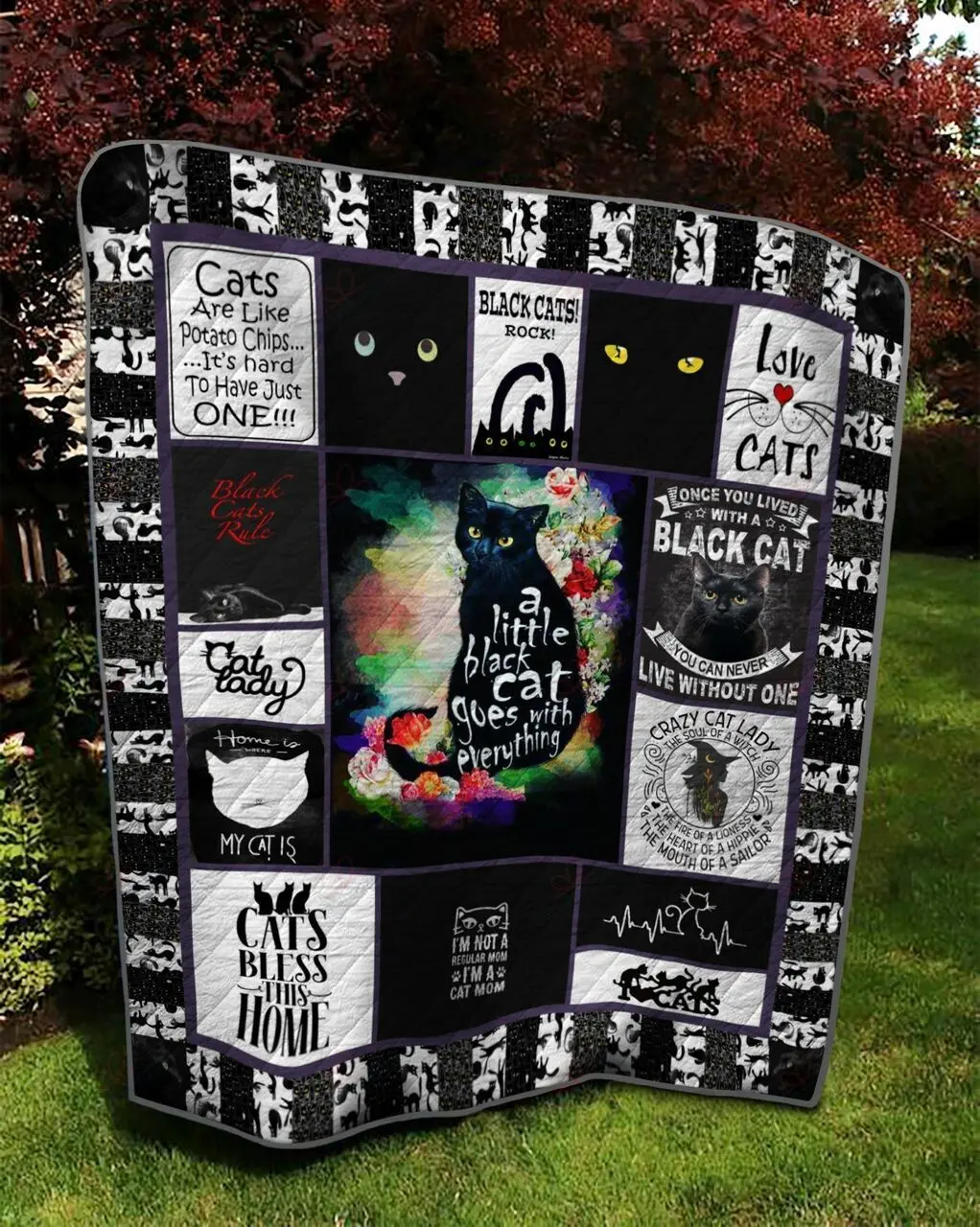 A Little Black Cat Goes With Everything Quilt Blanket Great Customized Blanket Gifts For Birthday Christmas Thanksgiving and Home Decor