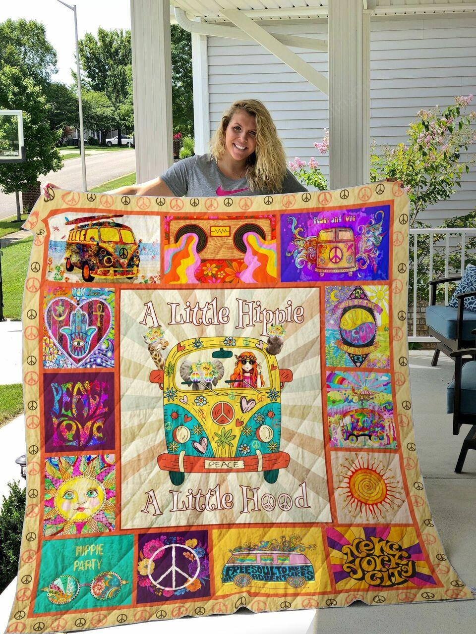 A Little Hippie A Little Hood Quilt Blanket Great Customized Gifts For Birthday Christmas Thanksgiving Perfect Gifts For Hippie and Home Decor