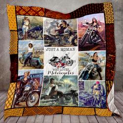 A Woman Loves Motorcycles Quilt Lh01 and Home Decor