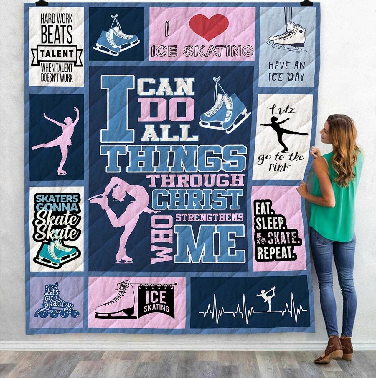 Aa Ice Skating Quilt Lighq Fuct2409 and Home Decor