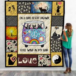 Ad Black Cat On Desert Highway Cool Wind In My Hair Poly  Quilt Lifur Fuct2409 and Home Decor