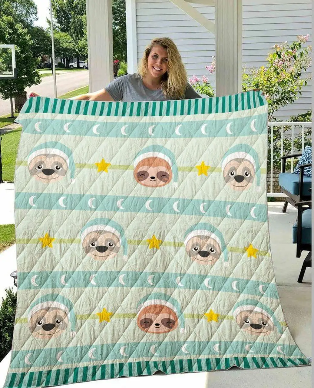 Adorable Sleepy Sloth Faces Ee11576 Quilt Inkp0108 and Home Decor