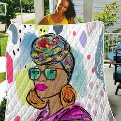 Afro Black Women Headwrap Colorful Style TH2309043CL Quilt Blanket and Home Decor
