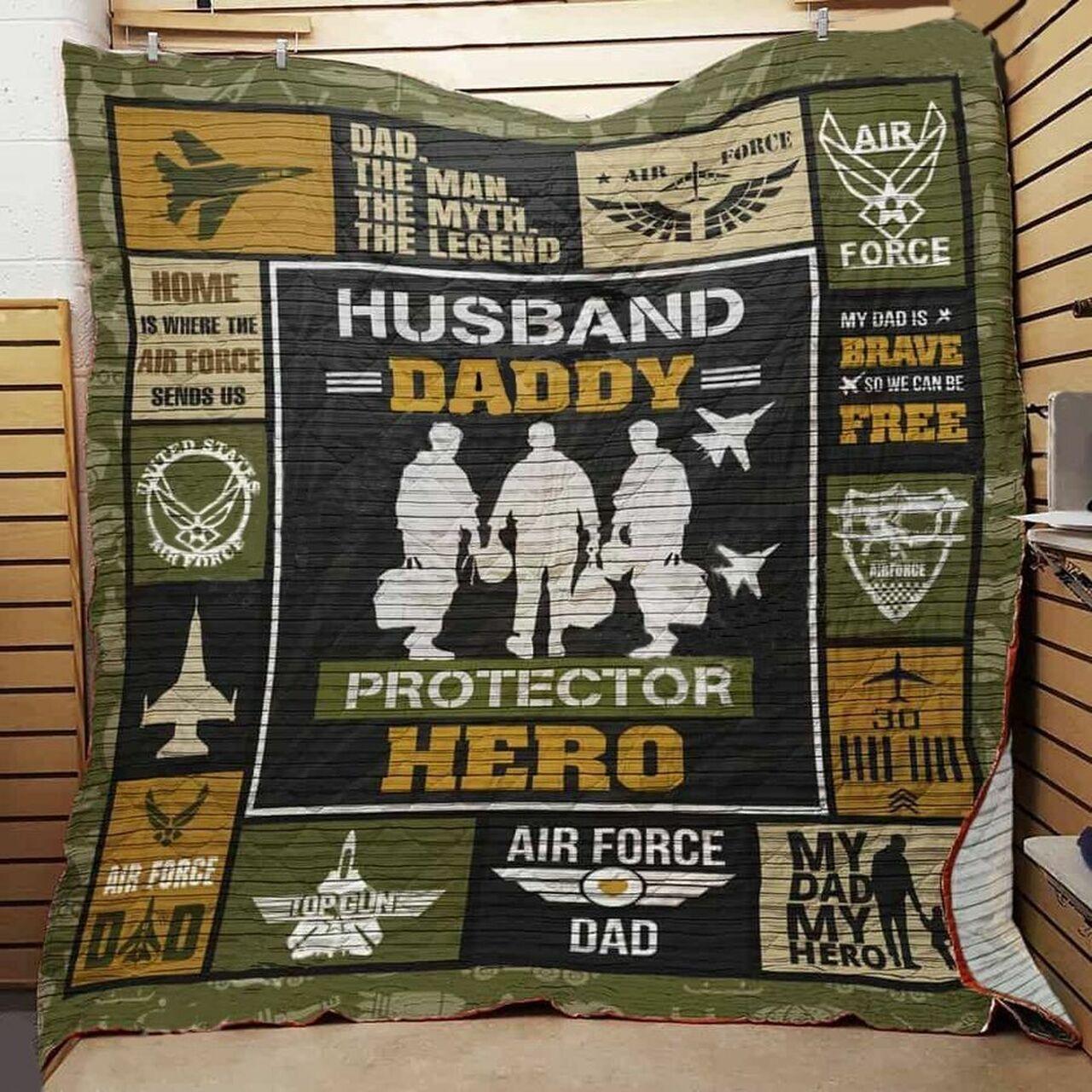Air Force Veteran Husband Daddy Protector Hero Quilt Blanket Great Customized Blanket Gifts For Birthday Christmas Thanksgiving and Home Decor