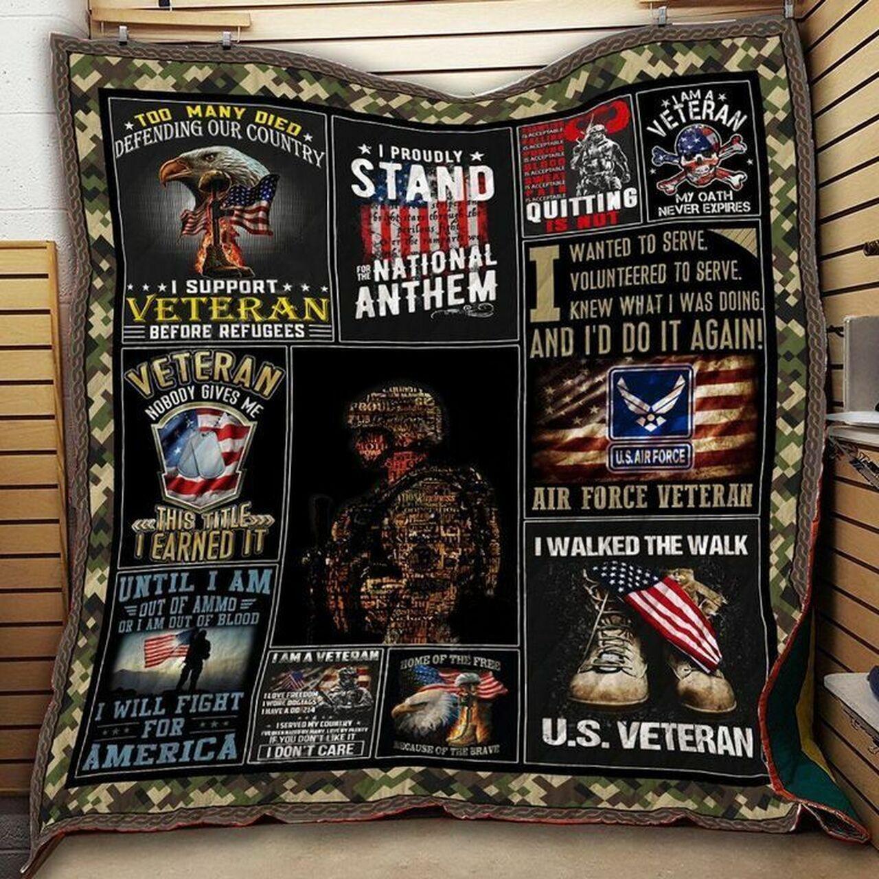 Air Force Veteran Nobody Gives Me This Title I Earned It Quilt Blanket Great Customized Blanket Gifts For Birthday Christmas Thanksgiving and Home Decor