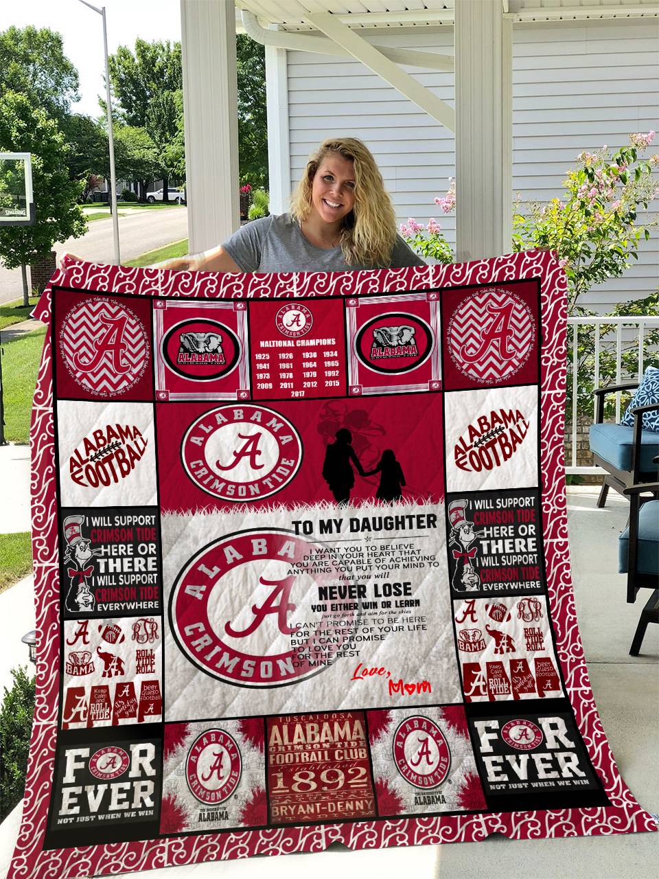 Alabama Crimson Tide To My Daughter Love Mom Quilt and Home Decor