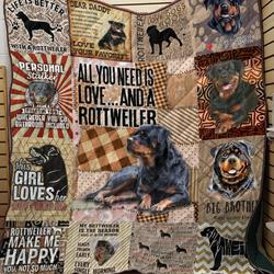 All You Need Is Love And Rottweiler Quilt Blanket Great Customized Blanket Gifts For Birthday Christmas Thanksgiving and Home Decor