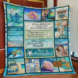All You Need Is Love And The Beach This Is My Happy Place Quilt Blanket Great Customized Blanket Gifts For Birthday Christmas Thanksgiving and Home Decor