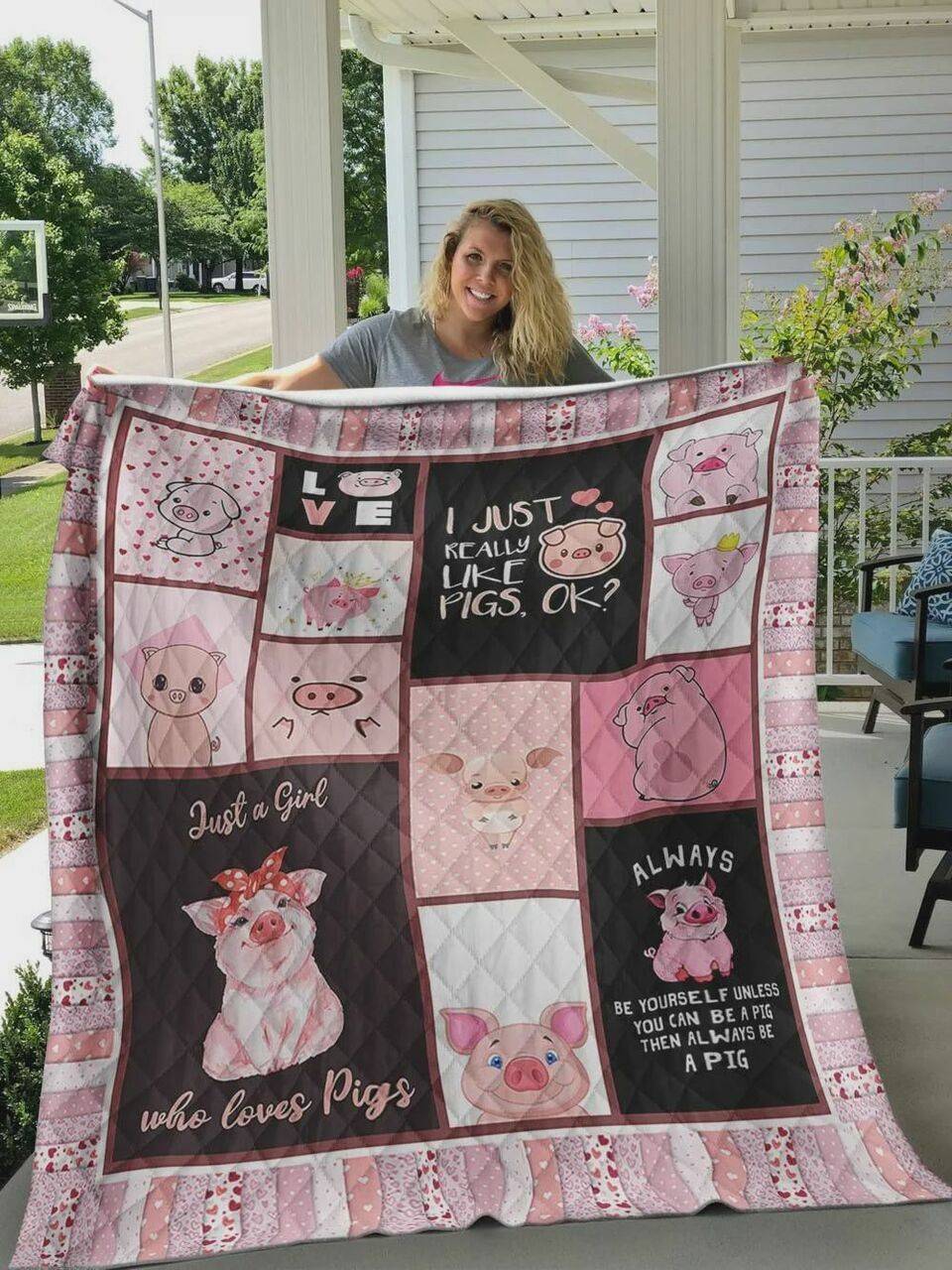 Always Be Yourself Unless You Can Be A Pig Then Always Be A Pig Quilt Blanket Great Customized Blanket Gifts For Birthday Christmas Thanksgiving and Home Decor