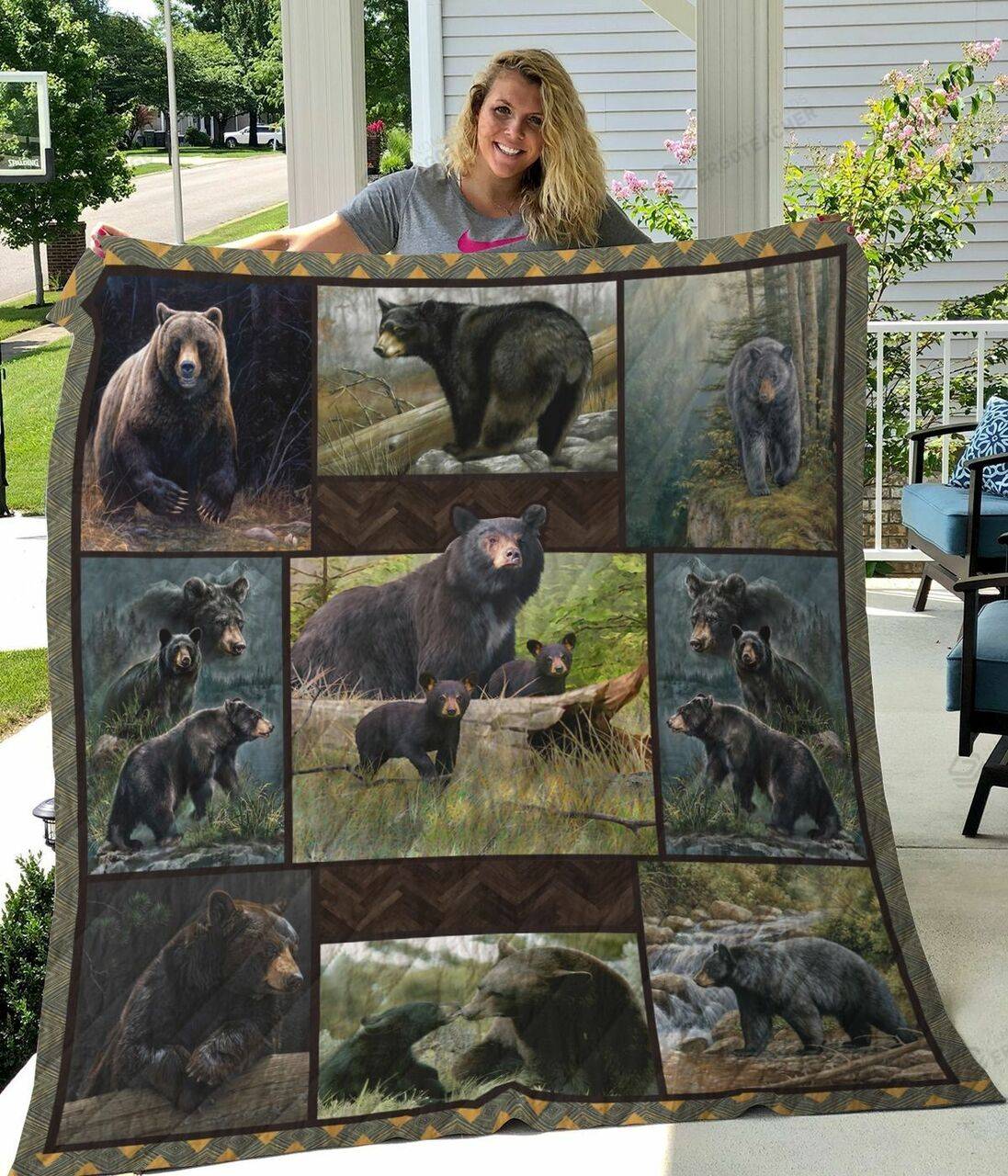 American Black Bear In Natural Quilt Blanket Great Customized Blanket Gifts For Birthday Christmas Thanksgiving and Home Decor