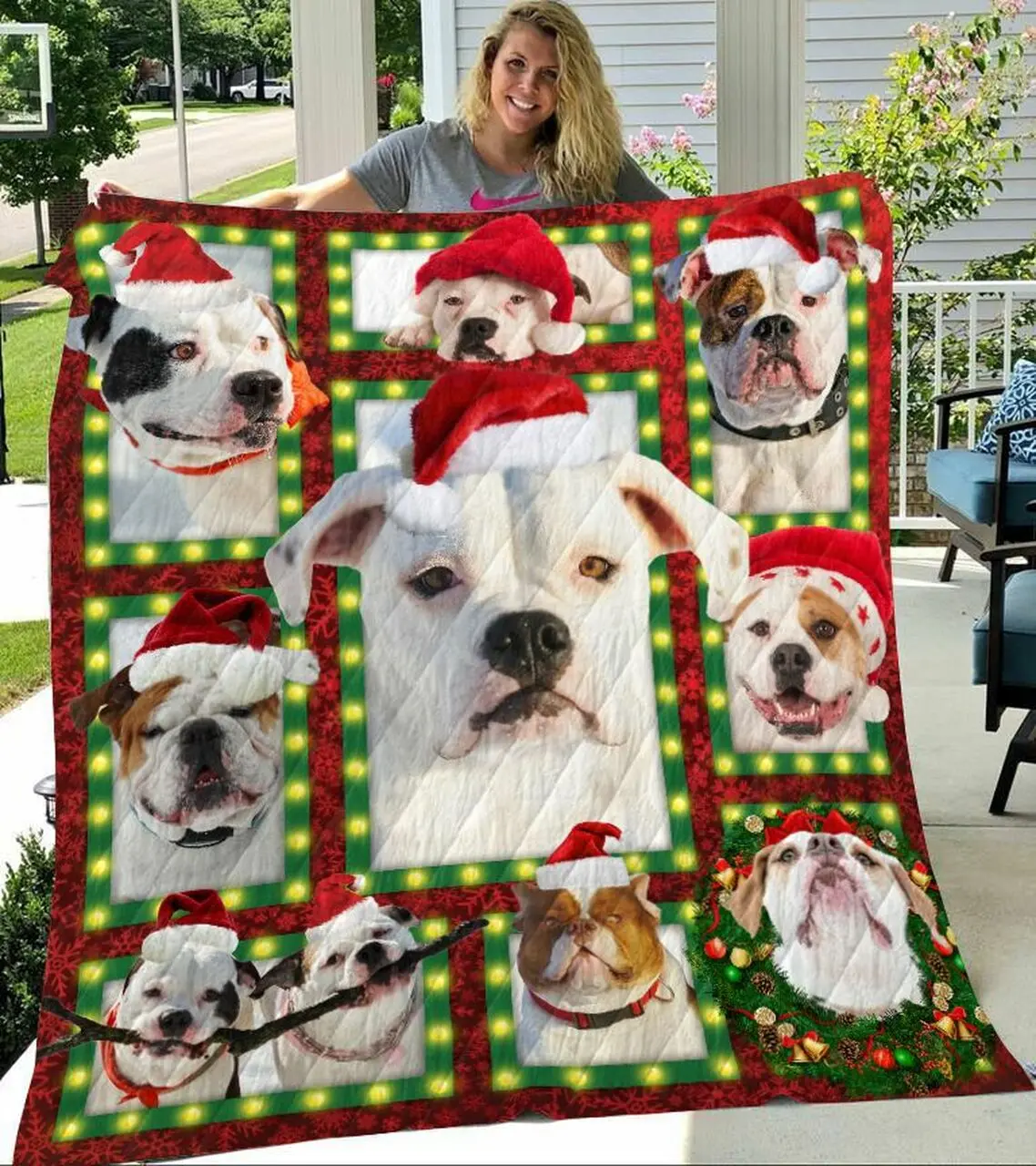 American Bulldogs Christmas Quilt Blanket A121 and Home Decor