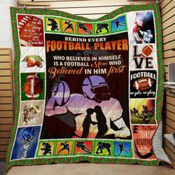 American Football Mom Who Believed In Him First Quilt Blanket Great Customized Gifts For Birthday Christmas Thanksgiving and Home Decor