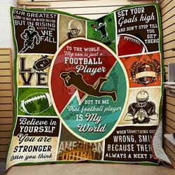 American Football My Son Is Just A Football Player Quilt Blanket Great Customized Gifts For Birthday Christmas Thanksgiving and Home Decor