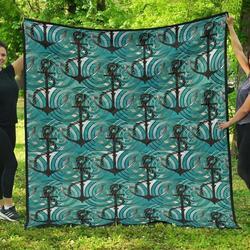 Anchor Nautical Green Background DHCDHC DT1910 Quilt Blanket and Home Decor