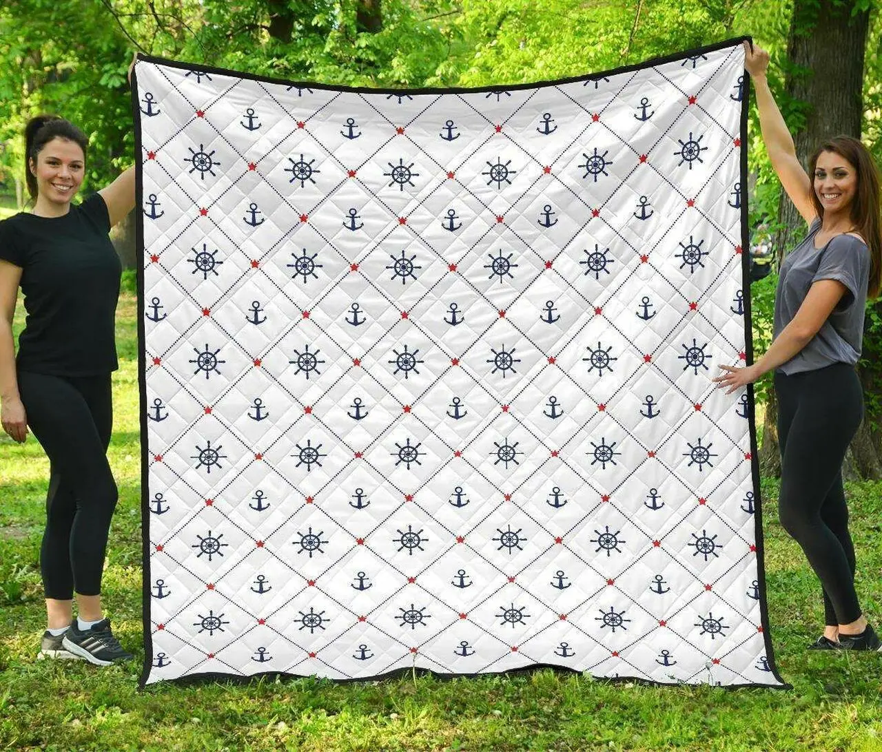 Anchor Rudder Nautical Design Pattern DHCDHC DT1910 Quilt Blanket and Home Decor