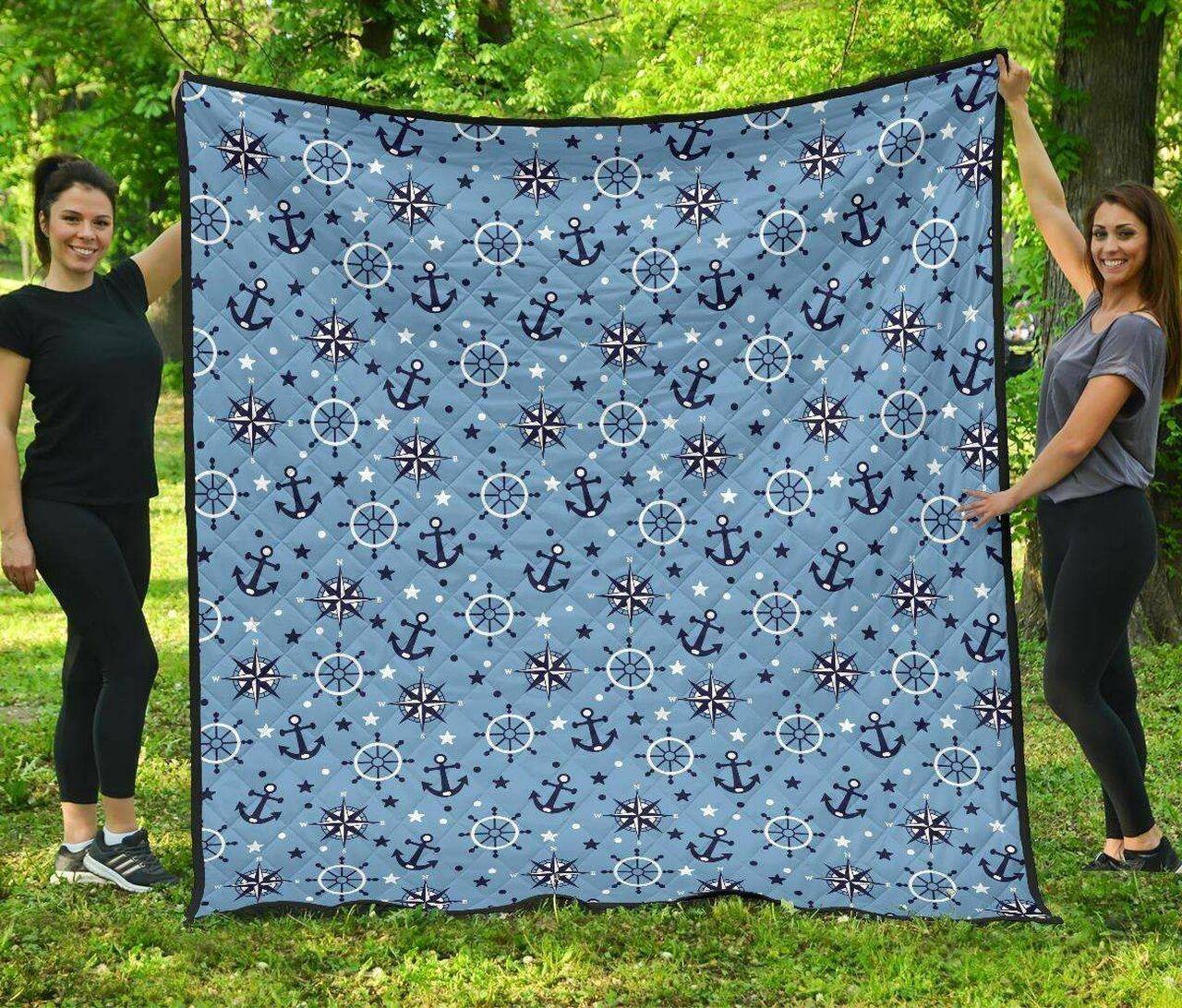 Anchors Rudder Compass Star Nautical Pattern DHCDHC DT1910 Quilt Blanket and Home Decor