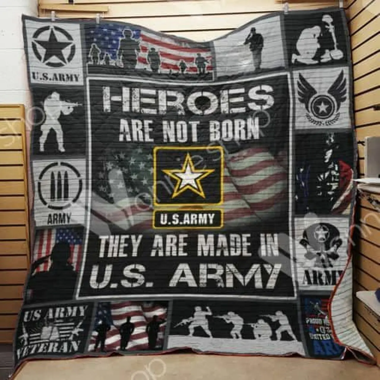 Army Veteran Heroes Are Not Born Quilt Blanket Great Customized Gifts For Birthday Christmas Thanksgiving VeteranS Day Perfect Gifts For Us Veteran and Home Decor
