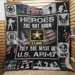 Army Veteran Heroes Are Not Born Quilt Blanket Great Customized Gifts For Birthday Christmas Thanksgiving VeteranS Day Perfect Gifts For Us Veteran and Home Decor