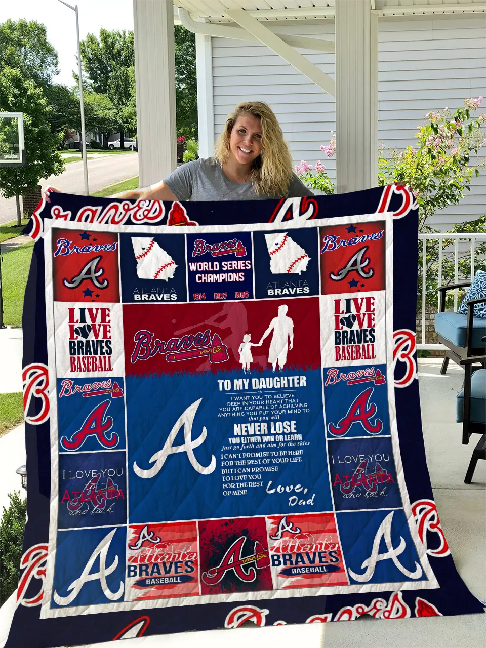 Atlanta Braves - To My Daughter - Love Dad Quilt and Home Decor