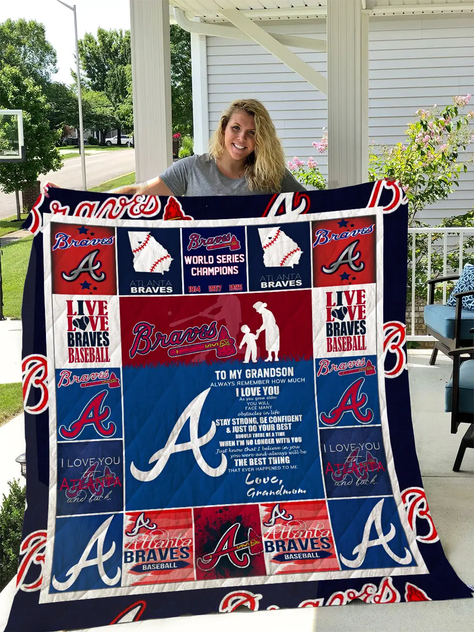 Atlanta Braves - To My Grandson - Love Grandmom Quilt and Home Decor