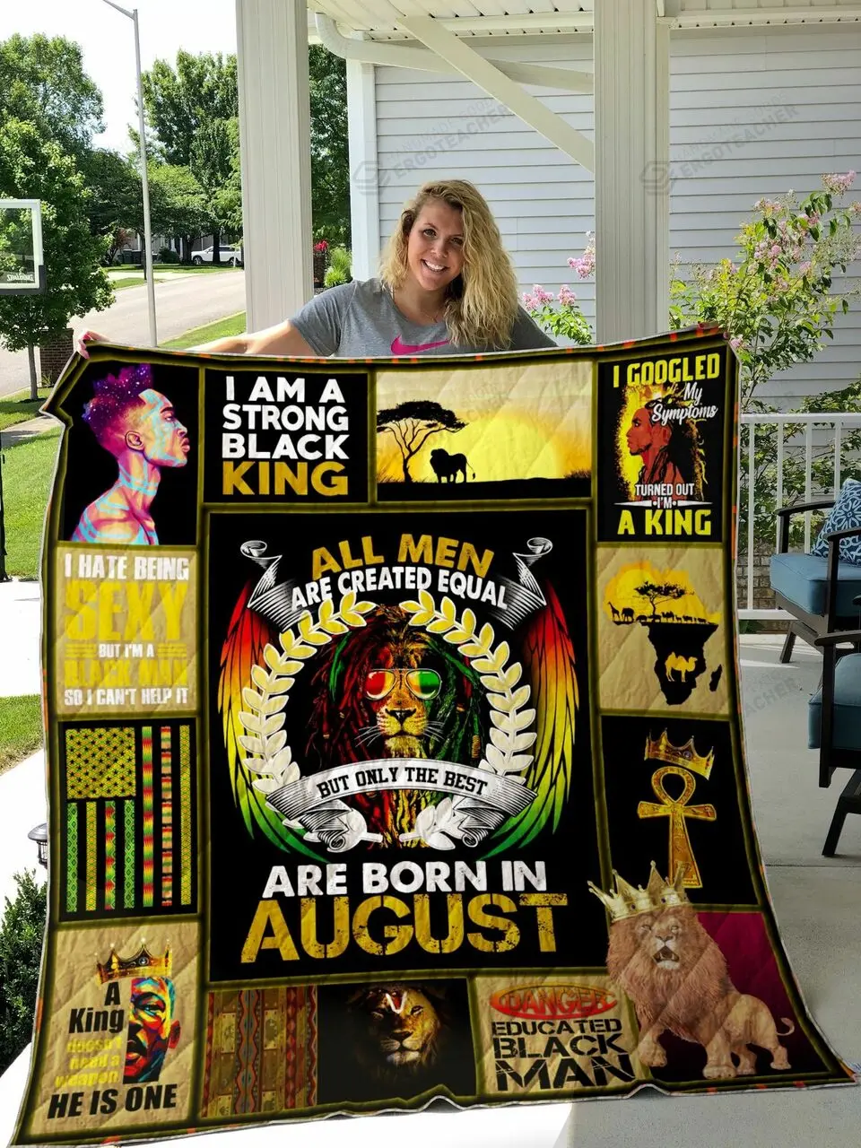 August King Lion All Men Are Created Equal But Only The Best Was Born In August Quilt Blanket Great Customized Blanket Gifts For Birthday Christmas Thanksgiving and Home Decor
