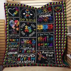 Autism Awareness Quilt, Kindness Puzzle Ribbon Heart Quilt and Home Decor