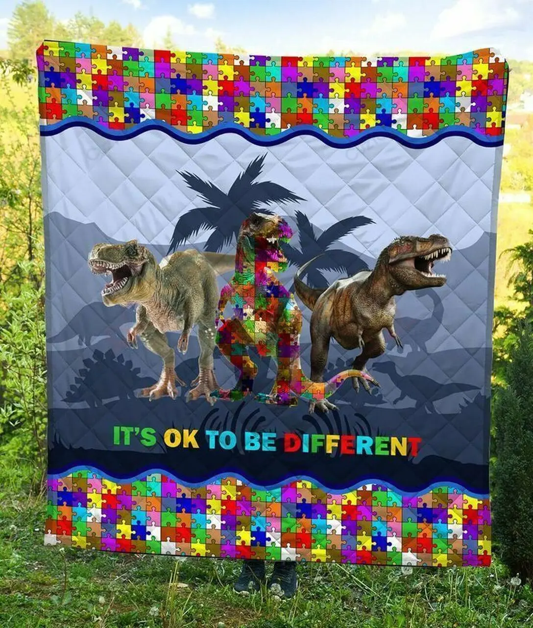 Autism T Rex KL2409061CL Quilt Blanket and Home Decor