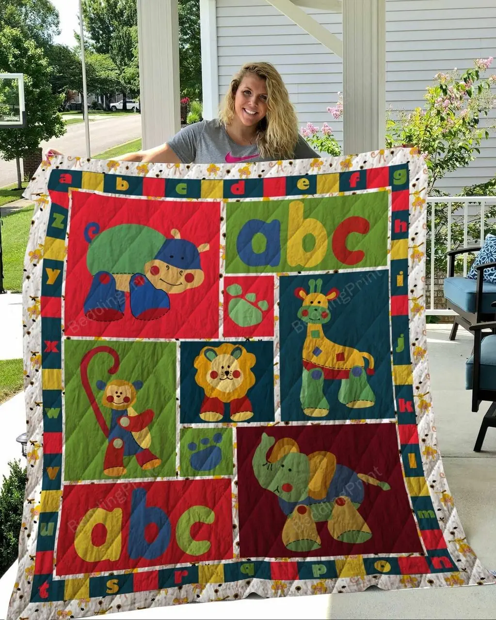Baby Alphabet Animals Quilt Blanket Great Customized Blanket Gifts For Birthday Christmas Thanksgiving and Home Decor