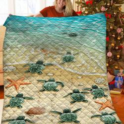 Baby Turtle On The Beach Jfj Quilt Lt and Home Decor