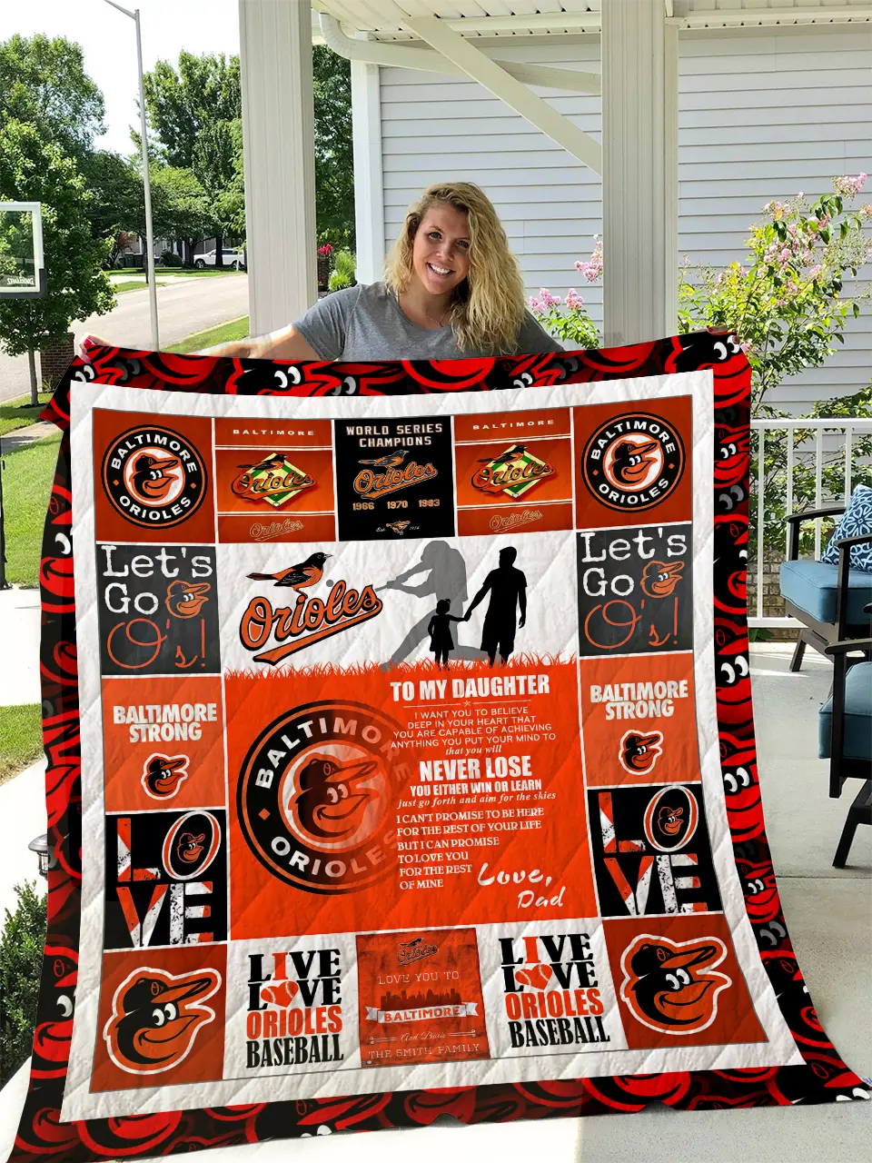 Baltimore Orioles - To My Daughter - Love Dad Quilt and Home Decor