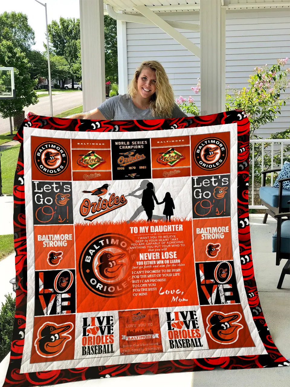 Baltimore Orioles To My Daughter Love Mom Quilt and Home Decor