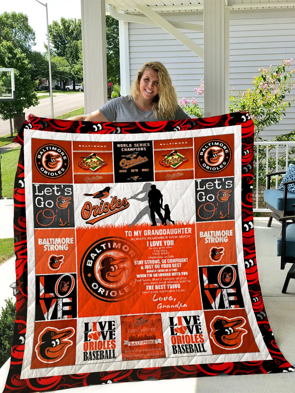 Baltimore Orioles - To My Granddaughter - Love Grandpa Quilt and Home Decor