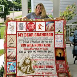 Baseball Grandson, Love Grandma Quilt Blanket and Home Decor