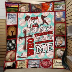 Baseball I Can Do All Things Through Christ Who Strengthens Me Quilt Blanket Great Customized Blanket Gifts For Birthday Christmas Thanksgiving and Home Decor