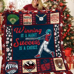 Baseball Winning Is A Habbit Success Is A Choice Quilt Blanket Great Customized Blanket Gifts For Birthday Christmas Thanksgiving and Home Decor
