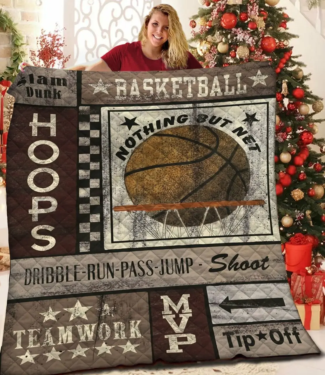 Basketball Jfj Quilt Hs and Home Decor